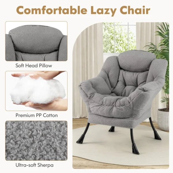 Fauteuil met kruk relaxstoel met armleuningen zijzak en voetensteun loungestoel televisiestoel gevoerde oorfauteuil grijs 6