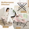 Fauteuil met kruk relaxstoel met armleuningen zijzak en voetensteun loungestoel televisiestoel gevoerde oorfauteuil roze 4