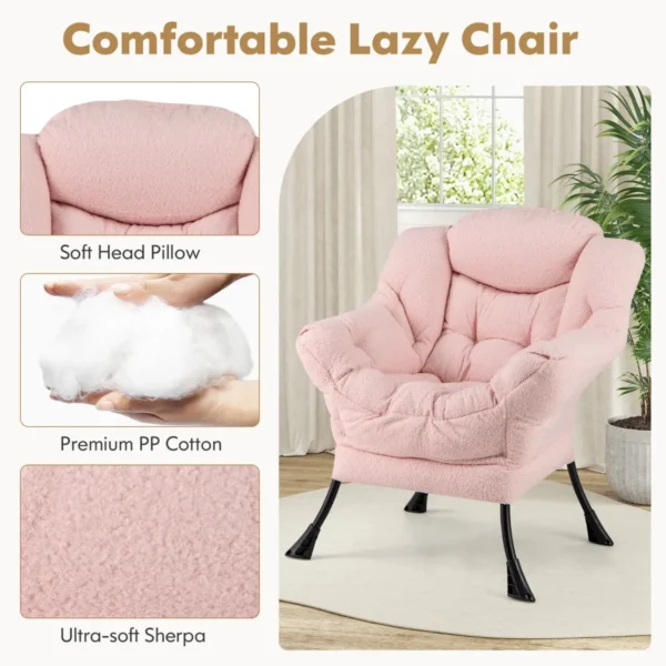 Fauteuil met kruk relaxstoel met armleuningen zijzak en voetensteun loungestoel televisiestoel gevoerde oorfauteuil roze 6