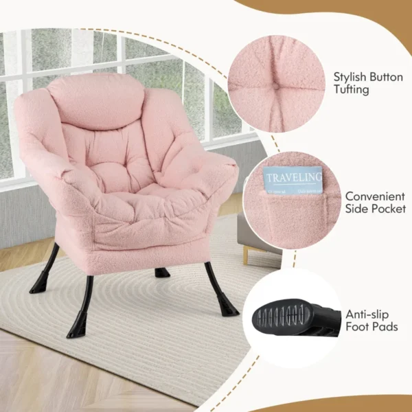 Fauteuil met kruk relaxstoel met armleuningen zijzak en voetensteun loungestoel televisiestoel gevoerde oorfauteuil roze 7