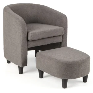 Fauteuil met voetenbank gestoffeerde fauteuil met massief houten frame en antislip vilten kussens accentstoel relaxstoel (grijs) 1