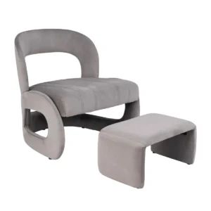 Fauteuil met voetenbank gestoffeerde fluwelen fauteuil en voetenbank set met open gebogen rugleuning en zachte spons beklede zitting 1