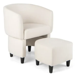 Fauteuil met voetenbank gevoerde fluwelen stoel massief hout ruimtebesparende accentstoel relaxstoel voor woonkamer (beige) 1