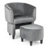 Fauteuil met voetenbank gevoerde fluwelen stoel massief hout ruimtebesparende accentstoel relaxstoel voor woonkamer (grijs) 1