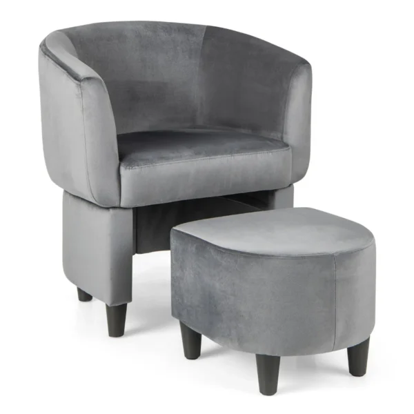 Fauteuil met voetenbank gevoerde fluwelen stoel massief hout ruimtebesparende accentstoel relaxstoel voor woonkamer (grijs) 1