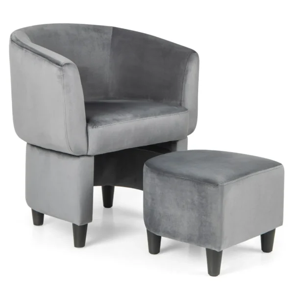 Fauteuil met voetenbank gevoerde fluwelen stoel massief hout ruimtebesparende accentstoel relaxstoel voor woonkamer (grijs) 2