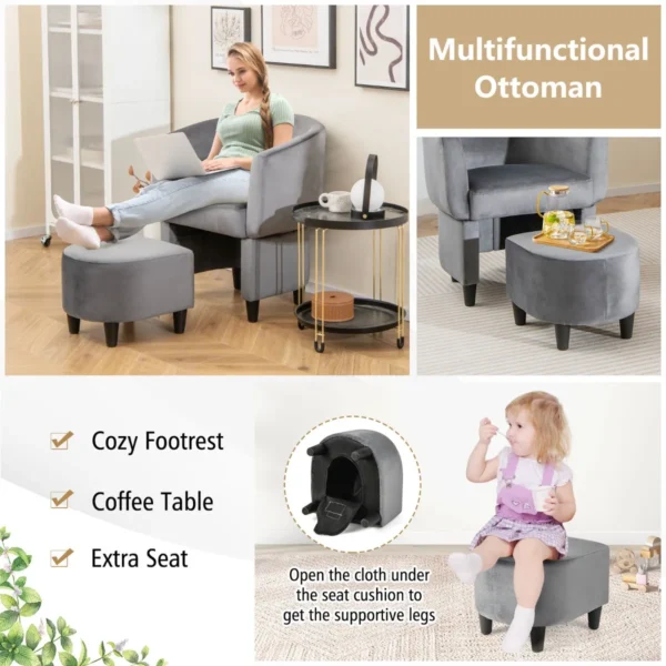 Fauteuil met voetenbank gevoerde fluwelen stoel massief hout ruimtebesparende accentstoel relaxstoel voor woonkamer (grijs) 4