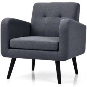 Fauteuil vleugelstoel met armleuningen leesstoel met poten van massief rubberhout televisiestoel gestoffeerde stoel grijs 1