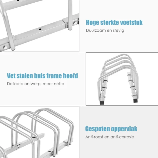 Fietsstandaard voor 4 fietsen fietsstandaard multistandaard stalen vloerstandaard montagestandaard zilver 6