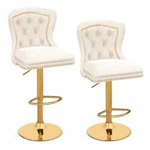 Fluwelen barkrukken set van 2 draaibare barstoel verstelbare zithoogte 67 87 cm metalen frame hoge stoel voor keukeneilanden bistro beige 1