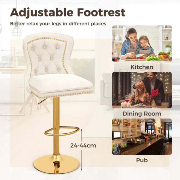 Fluwelen barkrukken set van 2 draaibare barstoel verstelbare zithoogte 67 87 cm metalen frame hoge stoel voor keukeneilanden bistro beige 3