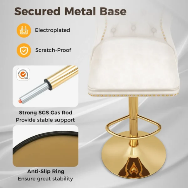 Fluwelen barkrukken set van 2 draaibare barstoel verstelbare zithoogte 67 87 cm metalen frame hoge stoel voor keukeneilanden bistro beige 4