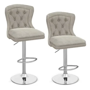 Fluwelen barkrukken set van 2 draaibare barstoel verstelbare zithoogte 67 87 cm metalen frame hoge stoel voor keukeneilanden bistro grijs 1