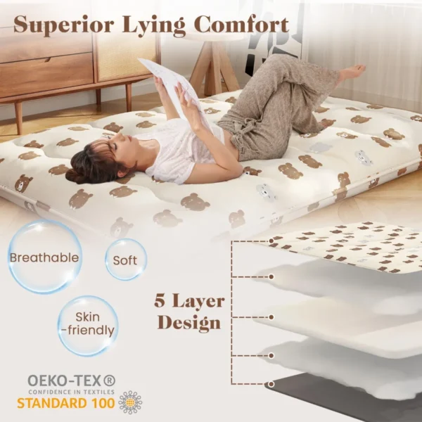 Futon matras vloer rollmatras tatami mat met wasbare hoes draagbare & opvouwbare slaapmat 140 cm beige 3