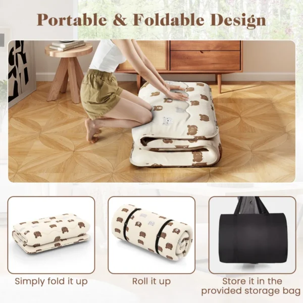 Futon matras vloer rollmatras tatami mat met wasbare hoes draagbare & opvouwbare slaapmat 90 cm bruin 7