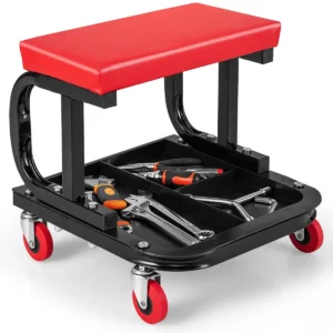 Garage rolling stool met opbergbakje gevoerde monteursstoel met 4 universele wielen dienstwagen laadvermogen 150 kg 38 x 37 x 36 cm 1