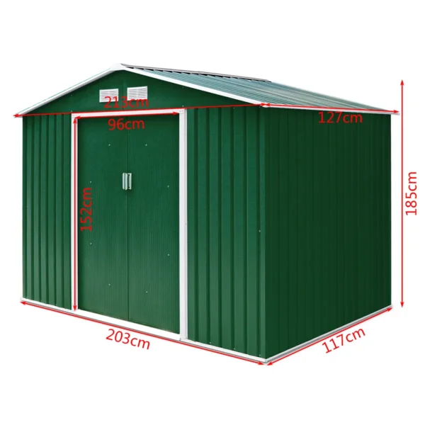 Gereedschapsschuur tuinhuis inclusief metalen fundering 213 x 127 x 185 cm donkergroen 2