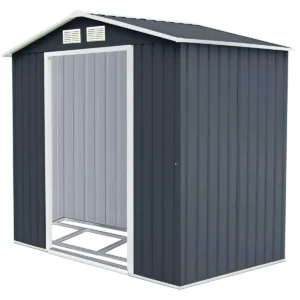 Gereedschapsschuur tuinhuis inclusief metalen opengewerkte basis 277 x 191 x 192 cm donkergrijs 1
