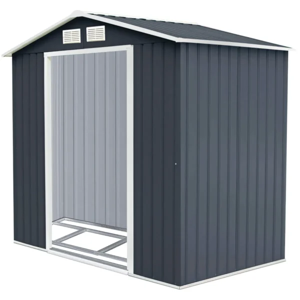 Gereedschapsschuur tuinhuis inclusief metalen opengewerkte basis 277 x 191 x 192 cm donkergrijs 1