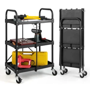  gereedschapswagen 3 etages inklapbare rolwagen op wielen multifunctionele trolley werkplaatswagen servicewagen zwart 1