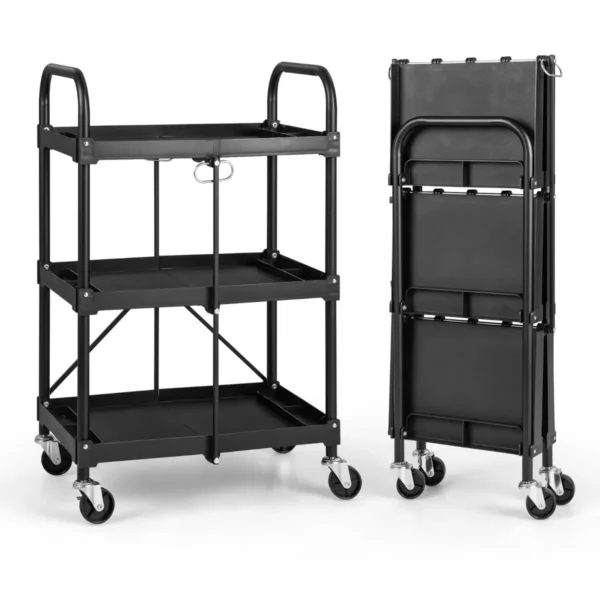  gereedschapswagen 3 etages inklapbare rolwagen op wielen multifunctionele trolley werkplaatswagen servicewagen zwart 2