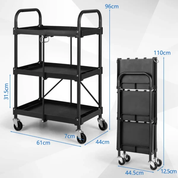  gereedschapswagen 3 etages inklapbare rolwagen op wielen multifunctionele trolley werkplaatswagen servicewagen zwart 3