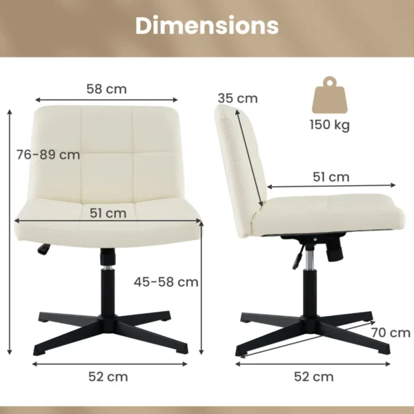 Gestoffeerde bureaustoel in pu leer met oversized u vormige zitting in hoogte verstelbare draaistoel zonder armleuningen beige 2