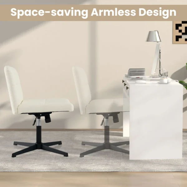 Gestoffeerde bureaustoel in pu leer met oversized u vormige zitting in hoogte verstelbare draaistoel zonder armleuningen beige 6