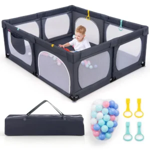 Grote babybox met 50 oceaanballen en 4 handringen kruipruimte met ademend net box voor peuters 189 x 158 x 68 cm (donkergrijs) 1