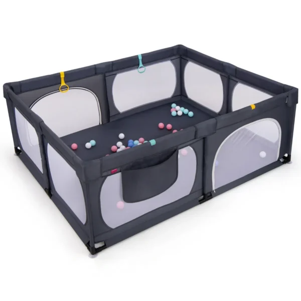 Grote babybox met 50 oceaanballen en 4 handringen kruipruimte met ademend net box voor peuters 189 x 158 x 68 cm (donkergrijs) 2