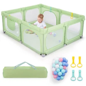 Grote babybox met 50 oceaanballen en 4 handringen kruipruimte met ademend net box voor peuters 189 x 158 x 68 cm (groen) 1