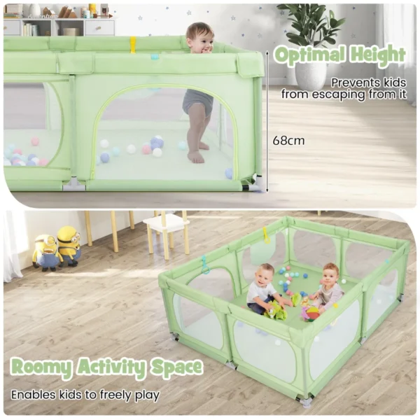 Grote babybox met 50 oceaanballen en 4 handringen kruipruimte met ademend net box voor peuters 189 x 158 x 68 cm (groen) 4