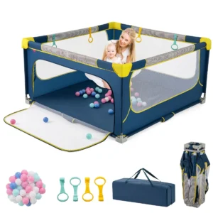 Grote babybox opvouwbaar peuterveiligheidshek met ritssluiting 50 zeeballen en 4 hijsringen binnen en buitenactiviteitencentrum donkerblauw 1