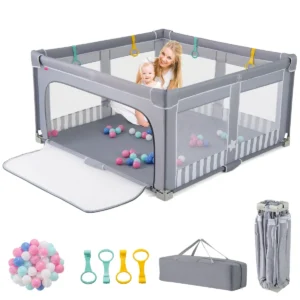 Grote babybox opvouwbaar peuterveiligheidshek met ritssluiting 50 zeeballen en 4 hijsringen binnen en buitenactiviteitencentrum grijs 1