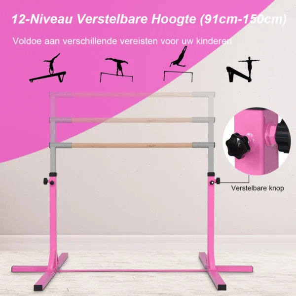 Gymnastiektraining rekstok in hoogte verstelbaar 90cm 150cm kindertrainingspaal met antislip rubberen zool beukenhouten stang 5