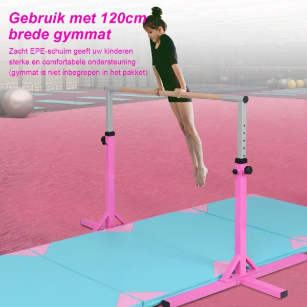 Gymnastiektraining rekstok in hoogte verstelbaar 90cm 150cm kindertrainingspaal met antislip rubberen zool beukenhouten stang 6