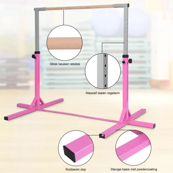 Gymnastiektraining rekstok in hoogte verstelbaar 90cm 150cm kindertrainingspaal met antislip rubberen zool beukenhouten stang 7