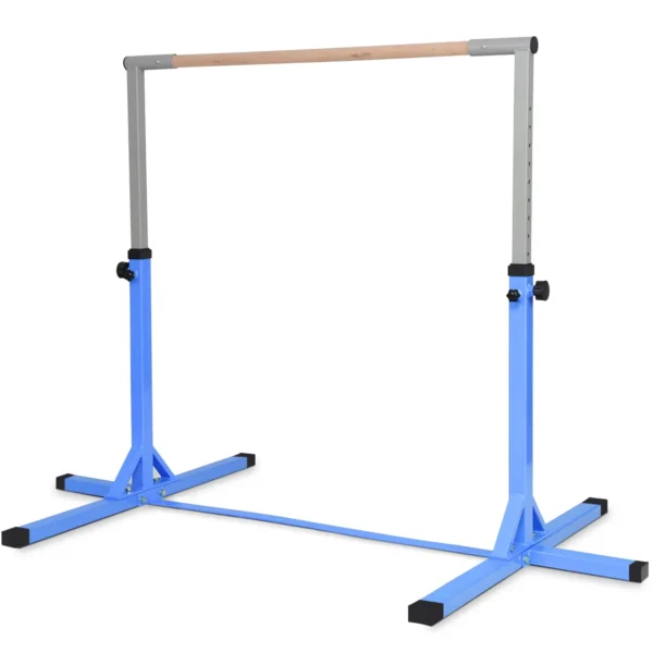 Gymnastiektraining rekstok in hoogte verstelbaar 90cm 150cm kindertrainingspaal met antislip rubberen zool beukenhouten stang blauw 2