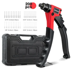 Hand riveter zware hand rivet pistool met 200 rivetten& 4 gereedschapsloze verwisselbare neusstukken pop rivet gereedschapsset 1
