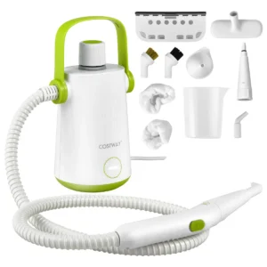 Handstoomreiniger 1000 w en 300 ml watercapaciteit en 10 accessoiresets stoomreiniger voor alles tapijten ramen bekleding groen + wit 1