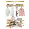 Hoek kledingrek open planken 7 haken solide metalen frame anti kantelset organiser voor slaapkamer garderobe goud 1