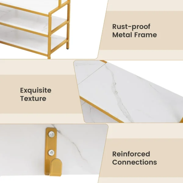 Hoek kledingrek open planken 7 haken solide metalen frame anti kantelset organiser voor slaapkamer garderobe goud 6
