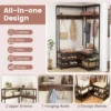 Hoek kledingrek open planken 7 haken solide metalen frame anti kantelset organiser voor slaapkamer garderobe okkernoot 4