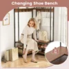 Hoek kledingrek open planken 7 haken solide metalen frame anti kantelset organiser voor slaapkamer garderobe okkernoot 5