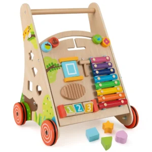 Houten babyloopwagen duwwagen met handvat leerzame activiteitenloopwagen zit sta montessori loopspeeltje voor kinderen 3+ 1