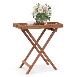 Houten bijzettafel opvouwbare bijzettafel met afneembaar theeblad en stevig x vormig frame theetafel voor buiten en binnen 1