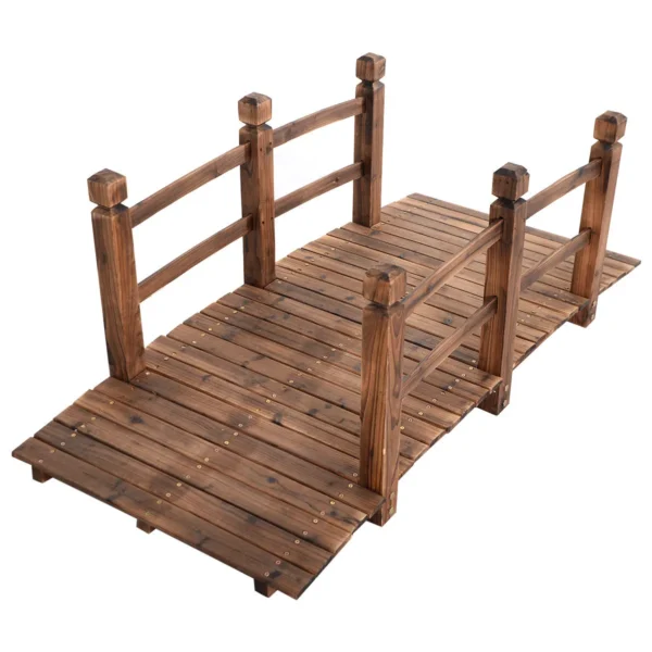 Houten brug tuinbrug vijverbrug sierbrug decoratiebrug met leuningen 150 x 67 x 55cm (bruin) 3
