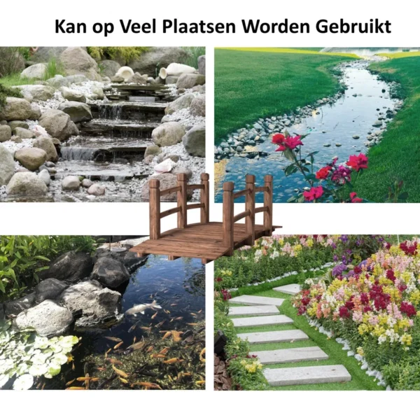 Houten brug tuinbrug vijverbrug sierbrug decoratiebrug met leuningen 150 x 67 x 55cm (bruin) 5
