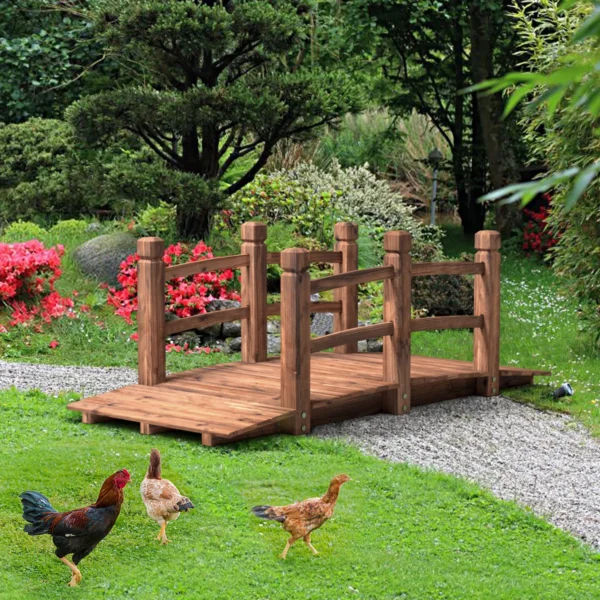 Houten brug tuinbrug vijverbrug sierbrug decoratiebrug met leuningen 150 x 67 x 55cm (bruin) 6