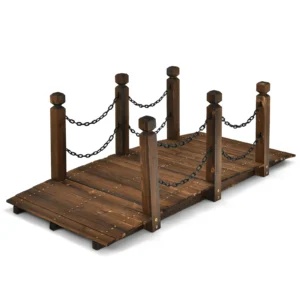 Houten tuinbrug houten brug met reling decoratieve brug 150 x 67 x 55 cm naturel 1
